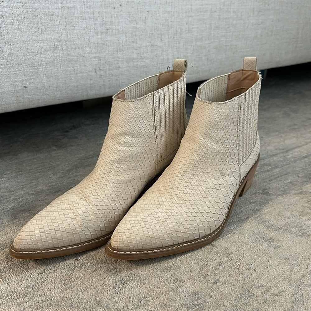 Cream Snakeskin Booties Size 10